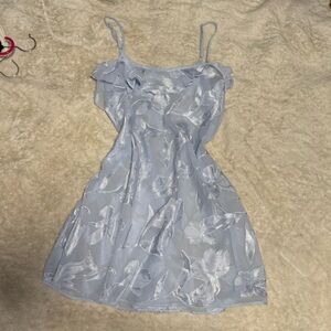 Sheer Blue Floral Mini Slip Dress